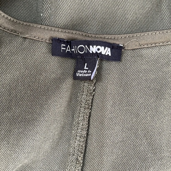 Fashion Nova Rollin With My Friends Twill Mini Olive Dress Size L - Picture 12 of 14